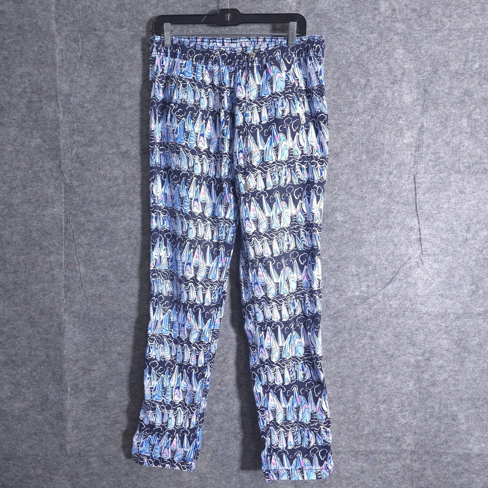 Lilly Pulitzer Taron Low Tide Navy Sails & Stripes Linen Pants Womens Small Blue